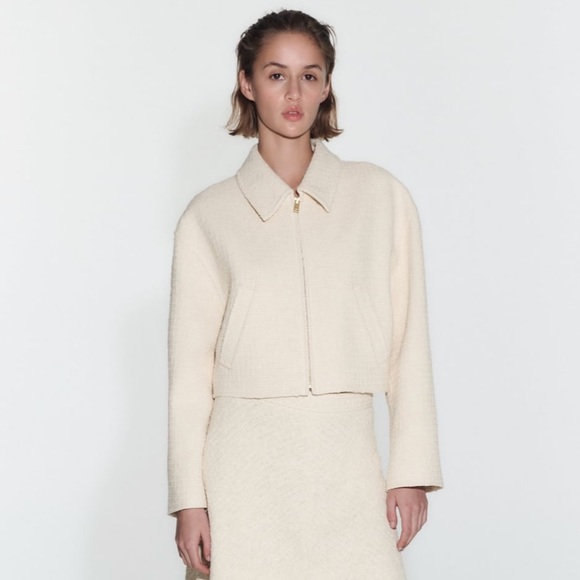 Zara Textured Weave Bomber Jacket NWT - Picture 13 of 14